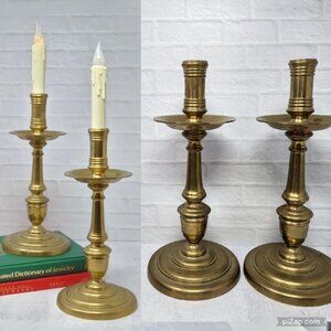 Pair 18th or 19th Century Large 12" Antique Dutch or Flemish Brass Candlestick H